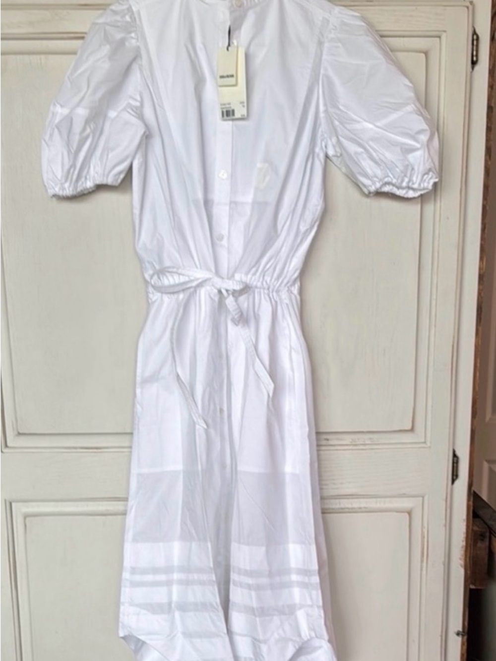 NWT Romantic White Puff Sleeve Midi Shirt Dress Designer Quiet Luxury Summer S - Picture 2 of 5